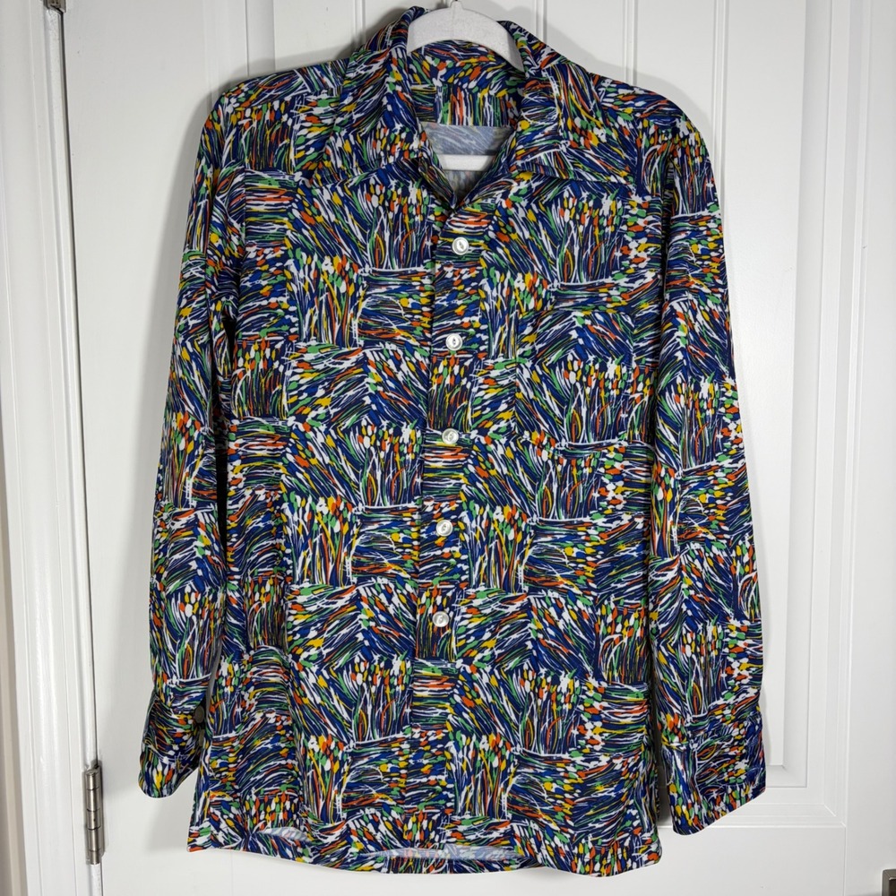 Custom Abstract Geometric Print Button Down Shirt Long Sleeve Multi Color